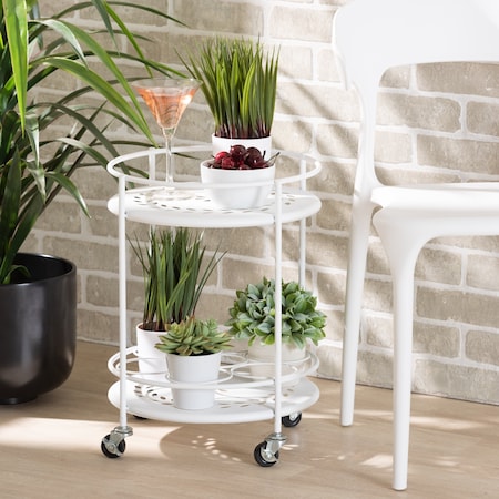 Baxton Studio Dallan Modern Industrial White Metal 2-Tier Kitchen Cart 193-12117-ZORO